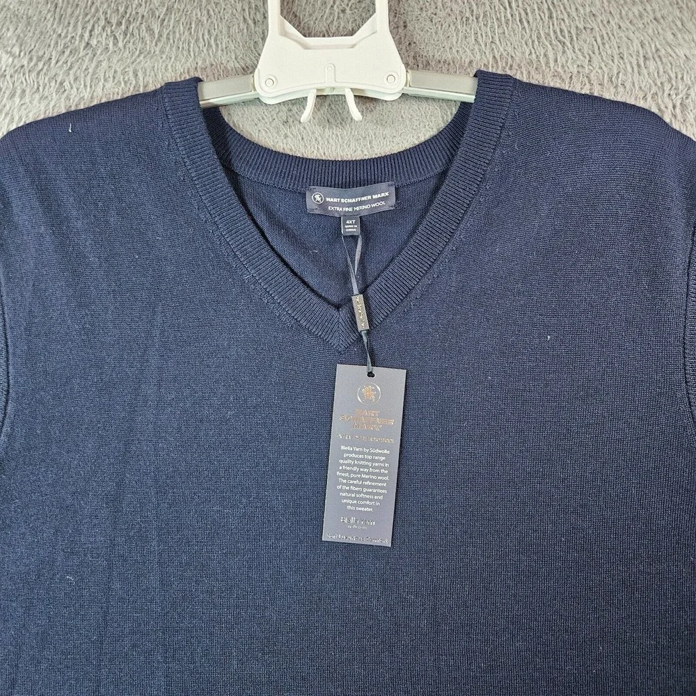$89 NWT Hart Schaffner Marx 4XT 4X Tall Vest Sweater Men Merino Wool V-Neck Navy